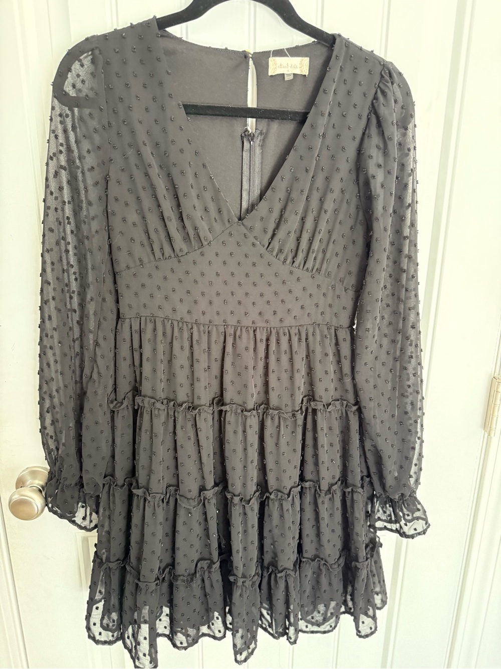 Altar'd State Black Swiss Dot Long Sleeve Tiered Dress Halloween Costume
